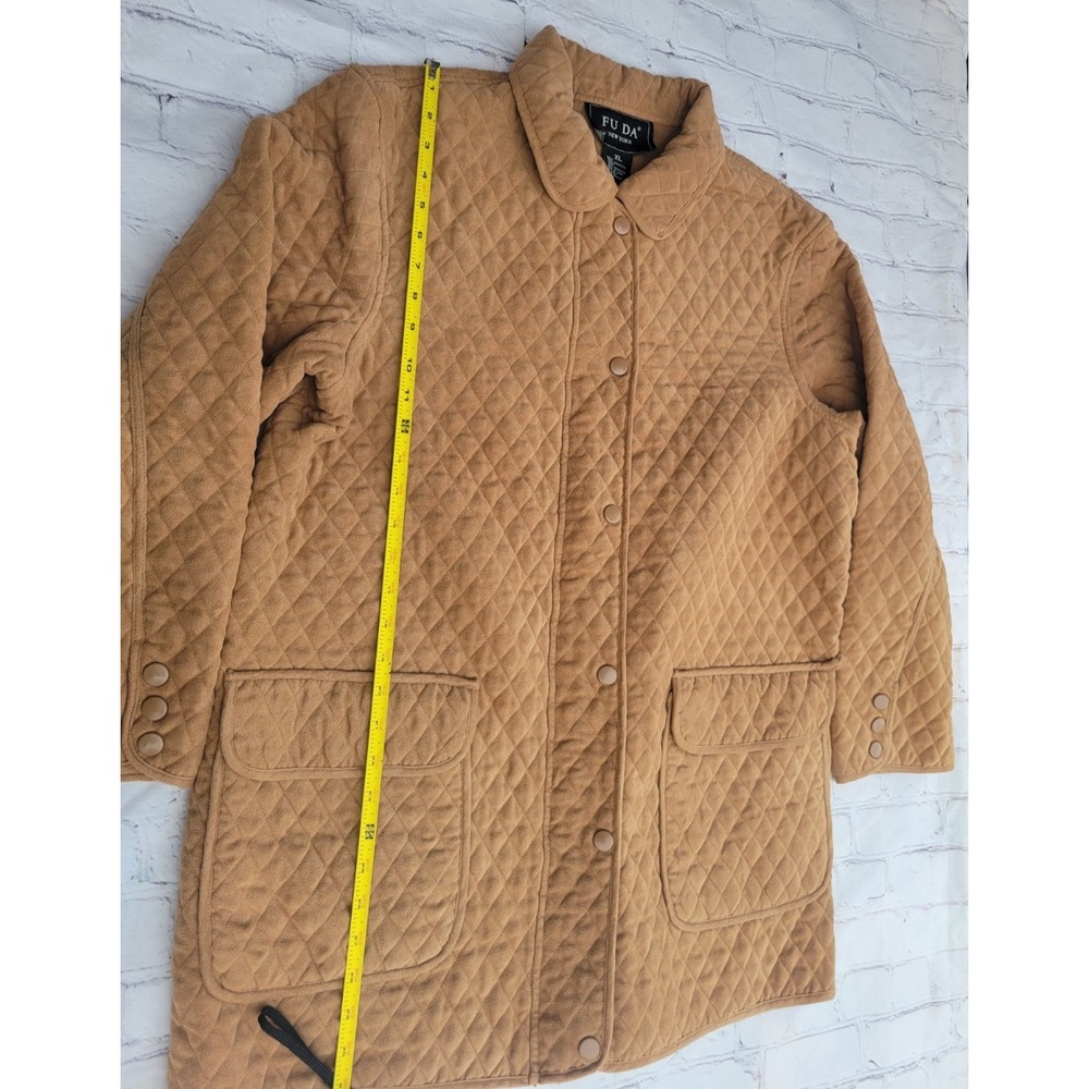 FuDa New York Womens XL Quilted Barn Jacket Camel Tan Fleece Lined Zip Snap Coat